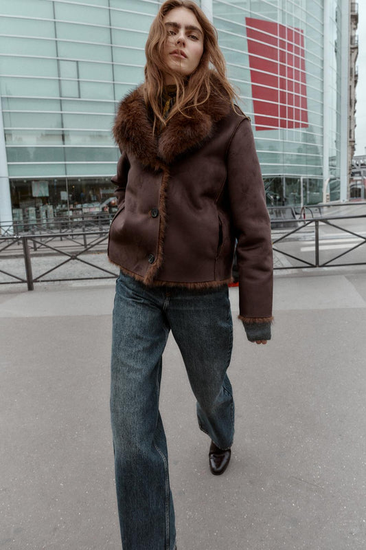REVERSIBLE SUEDE-EFFECT FAUX FUR JACKET