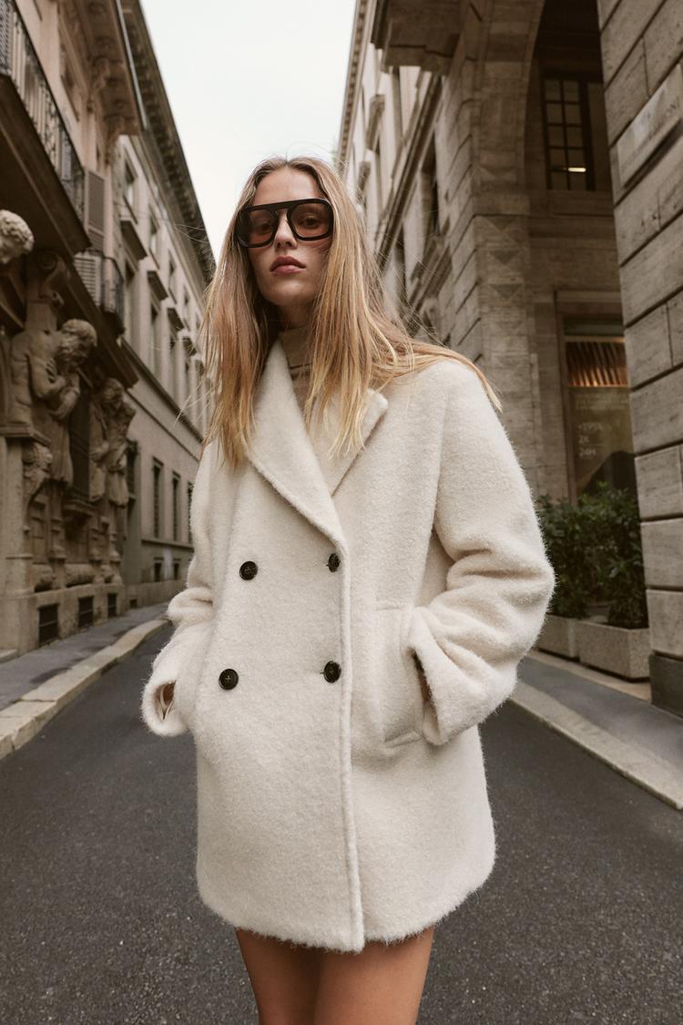 MANTEAU MI-LONG BOUCLÉ À DOUBLE BOUTONNAG