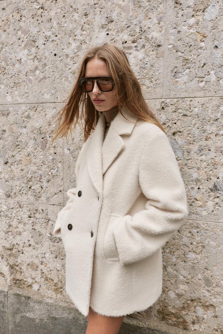 MANTEAU MI-LONG BOUCLÉ À DOUBLE BOUTONNAG