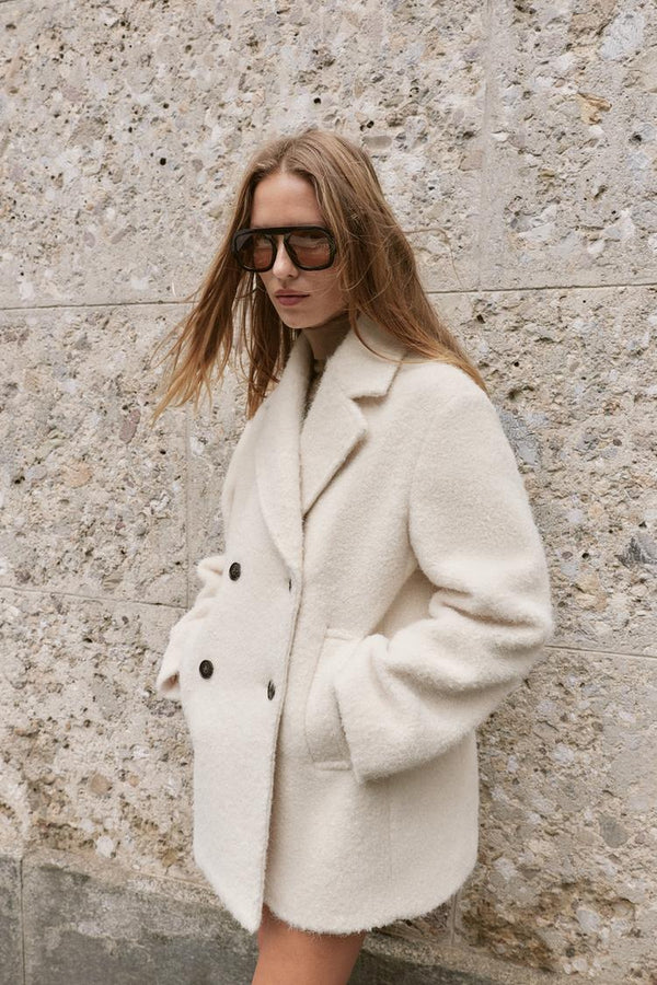 MANTEAU MI-LONG BOUCLÉ À DOUBLE BOUTONNAG