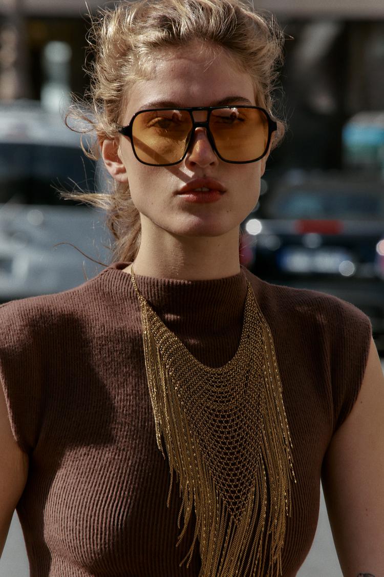 ROBE MIDI DOUCE BICOLORE À COL MONTANT