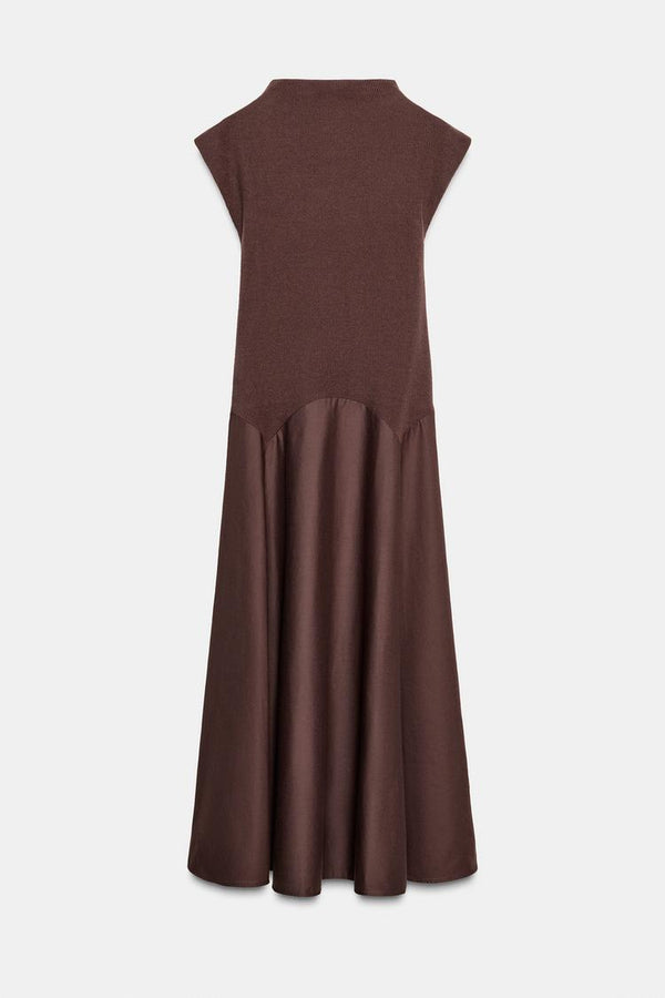 ROBE MIDI DOUCE BICOLORE À COL MONTANT