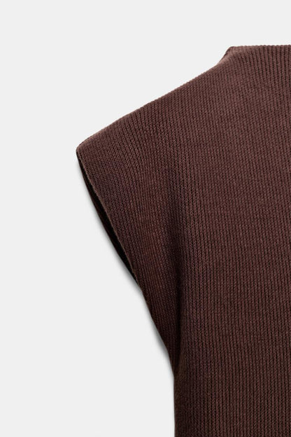 MIDI SOFT TWO-TONE DRESS WITH HIGH NECK